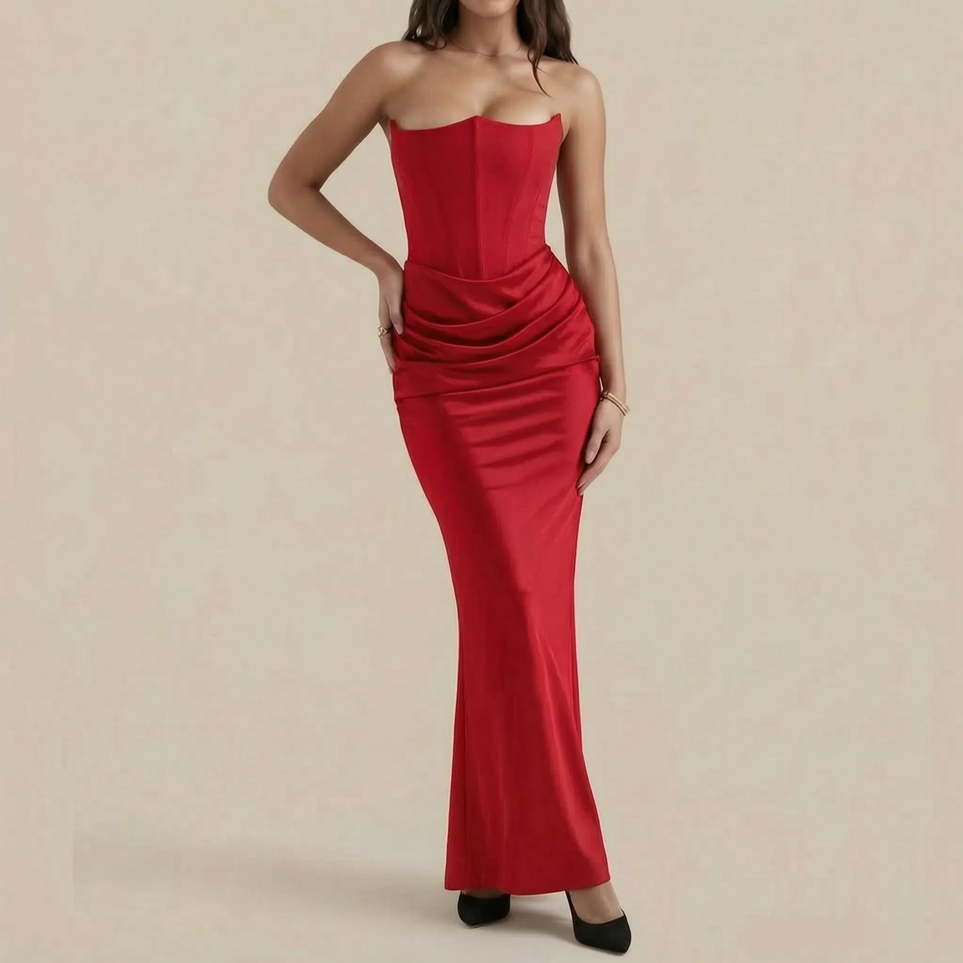 Corsyl | Trägerloses Langes Abendkleid Mit Strukturiertem Oberteil