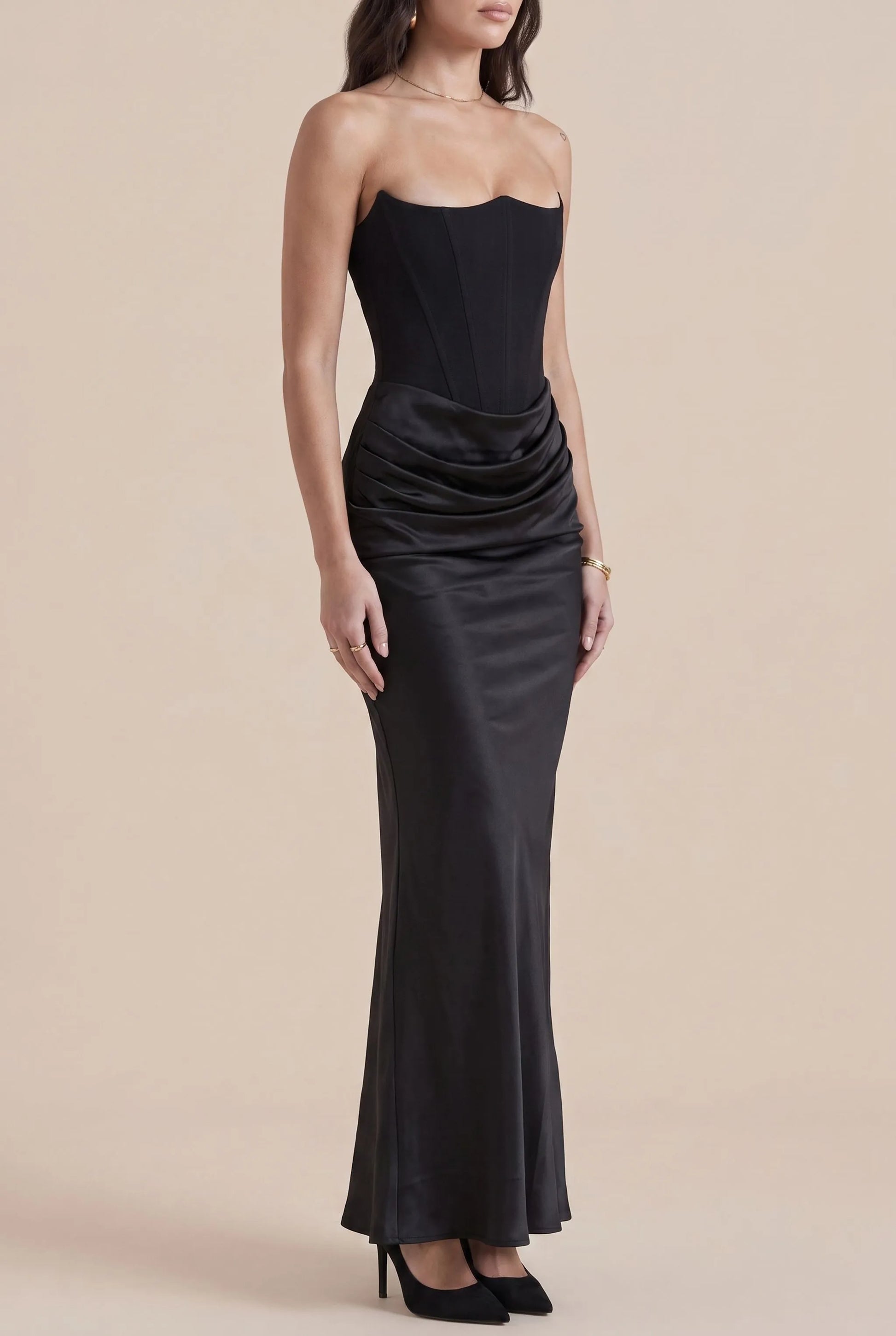 Corsyl | Trägerloses Langes Abendkleid Mit Strukturiertem Oberteil