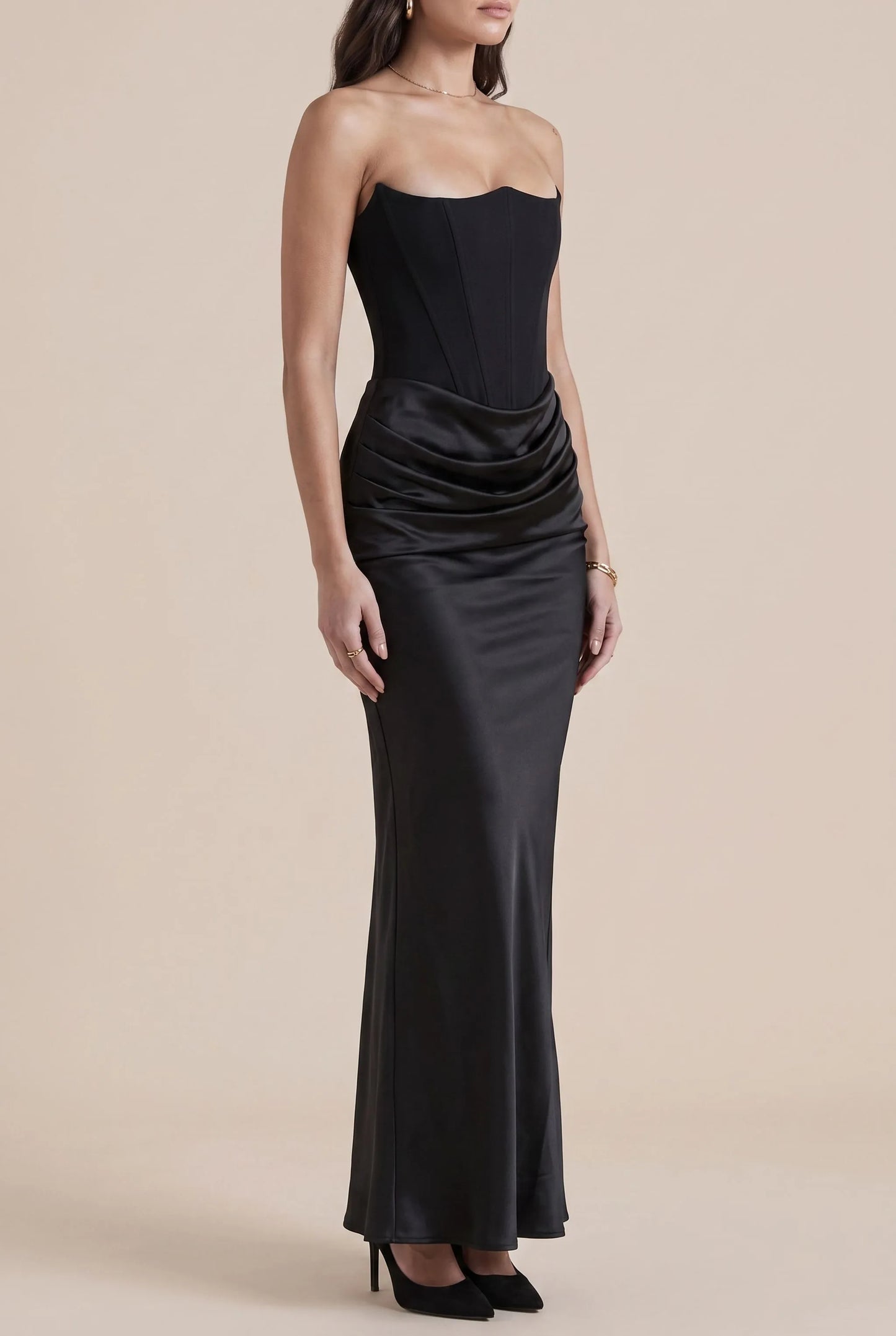 Corsyl | Trägerloses Langes Abendkleid Mit Strukturiertem Oberteil