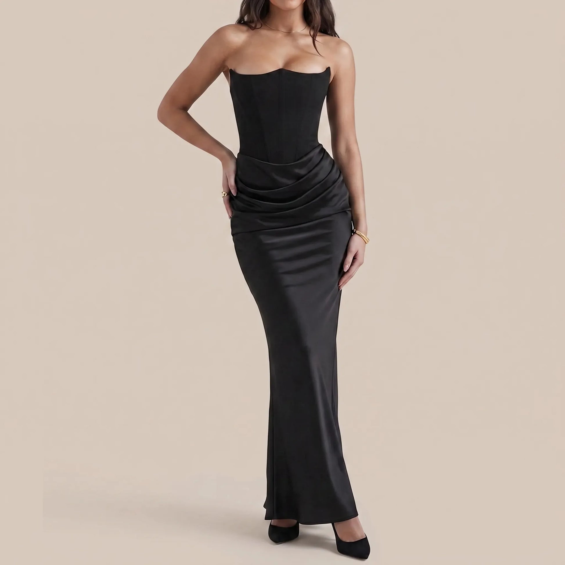 Corsyl | Trägerloses Langes Abendkleid Mit Strukturiertem Oberteil