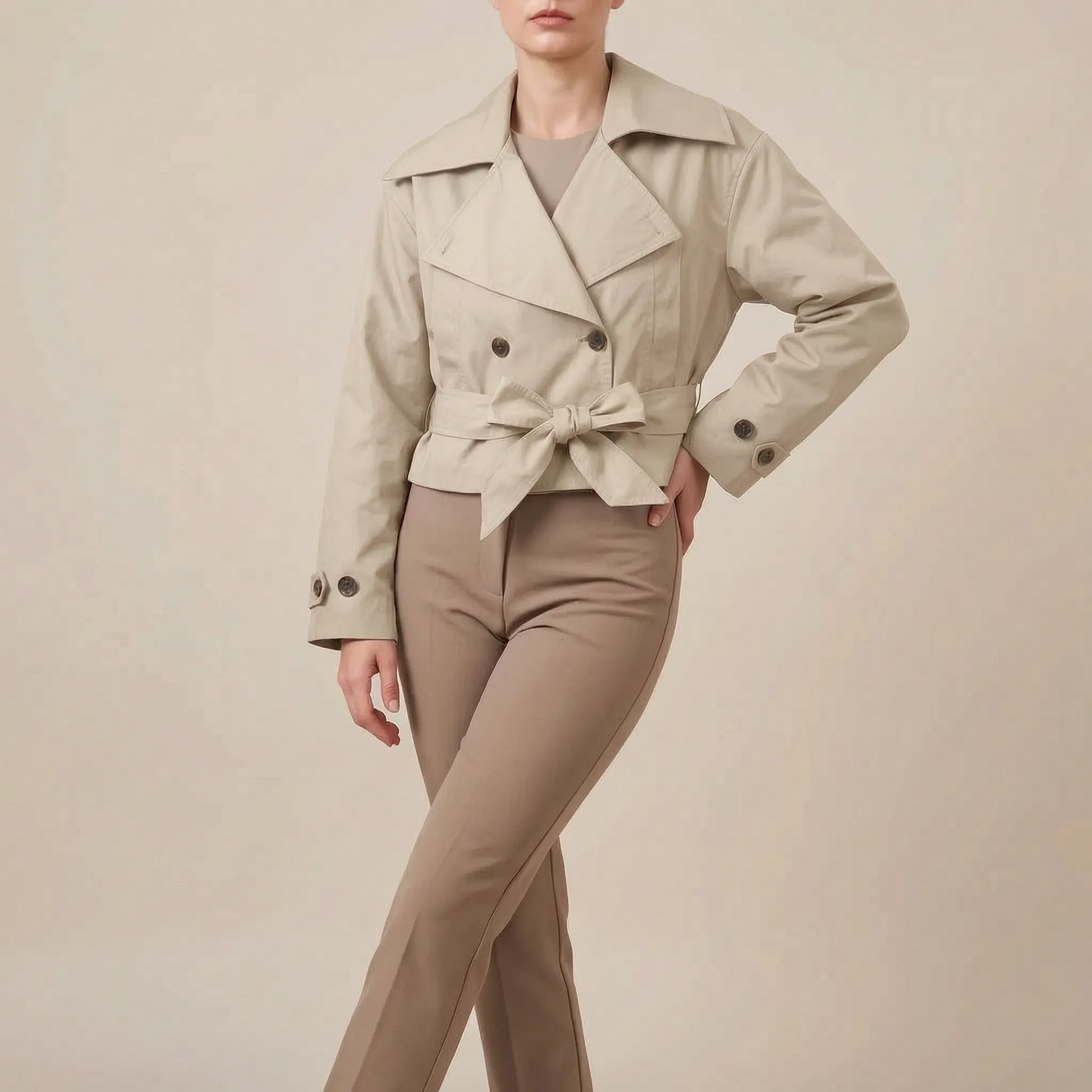 CropTrench | Kurzer Trenchcoat Mit Bindegürtel