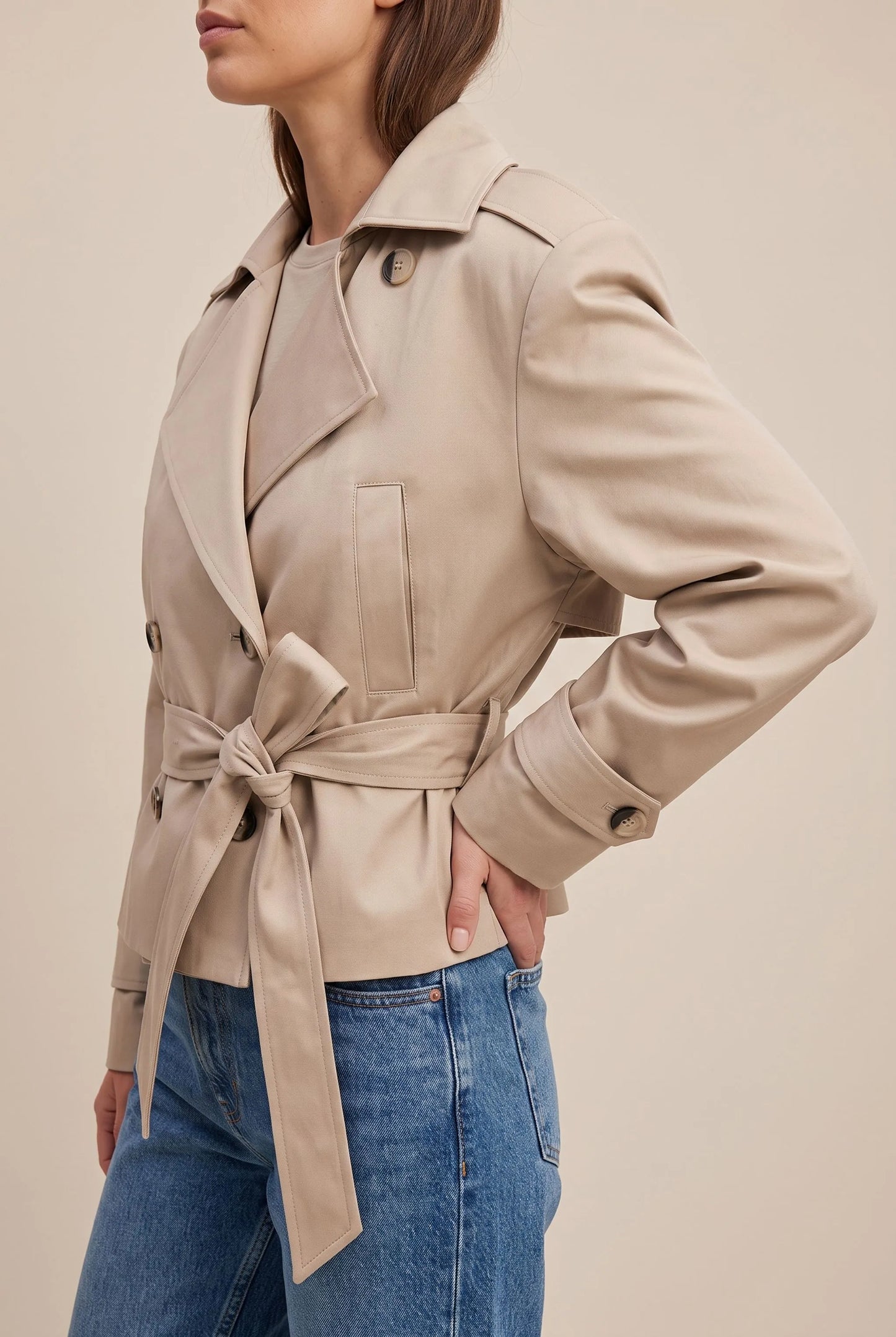 CropTrench | Kurzer Trenchcoat Mit Bindegürtel