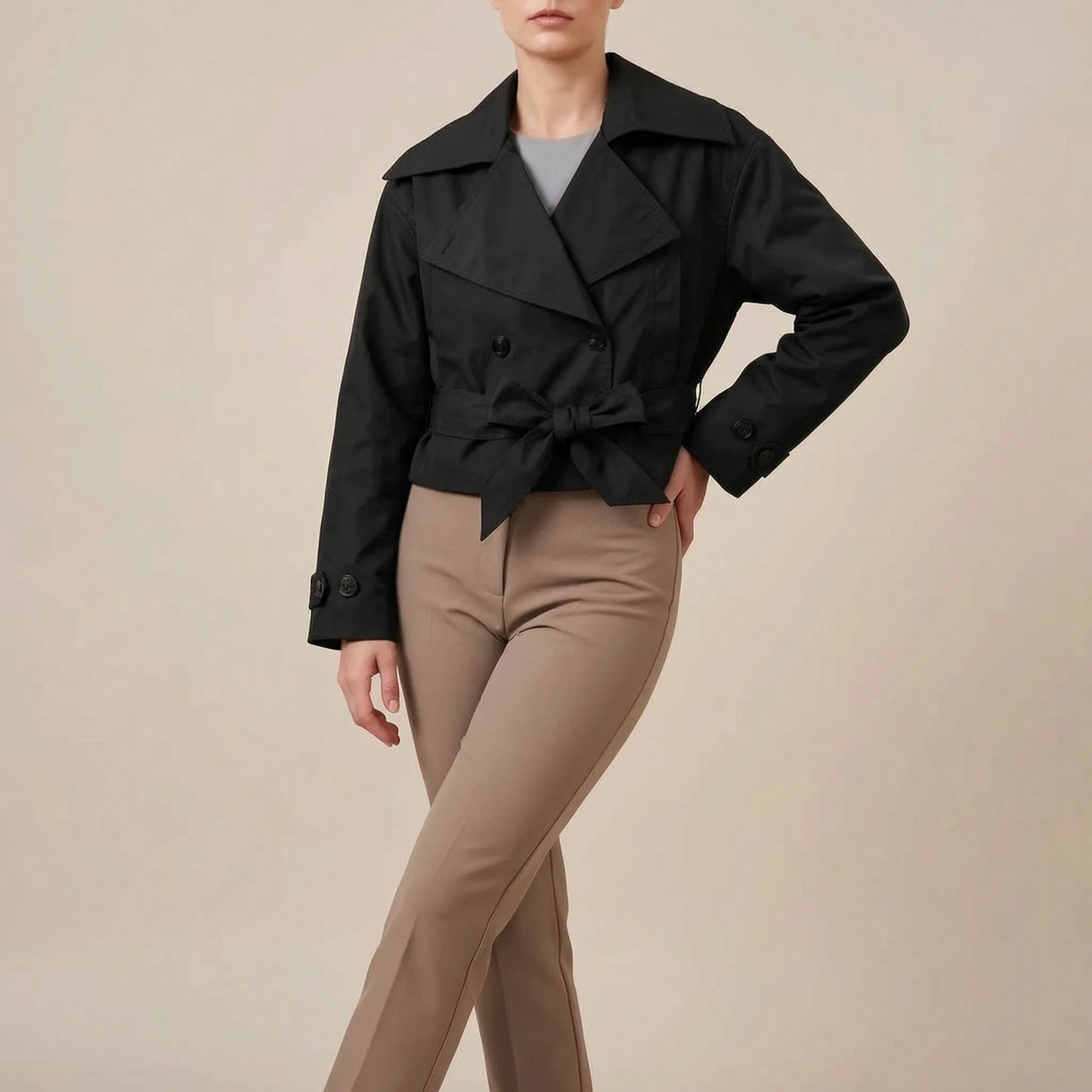 CropTrench | Kurzer Trenchcoat Mit Bindegürtel