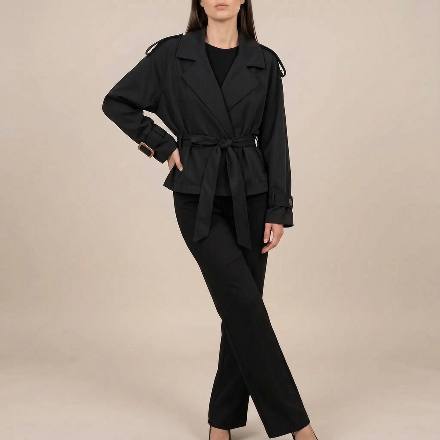 Croptique | Kurzer Trenchcoat Mit Bindegürtel