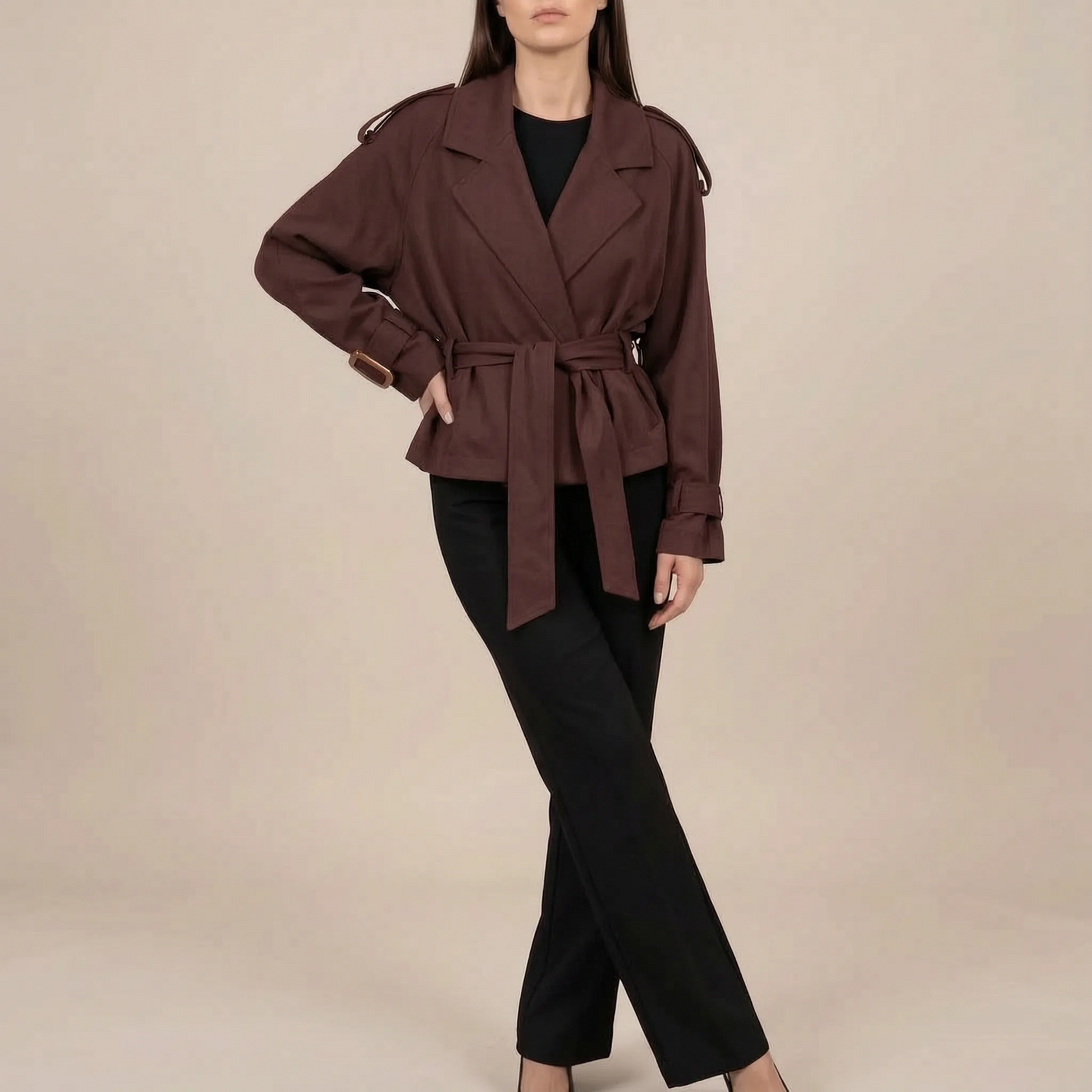 Croptique | Kurzer Trenchcoat Mit Bindegürtel
