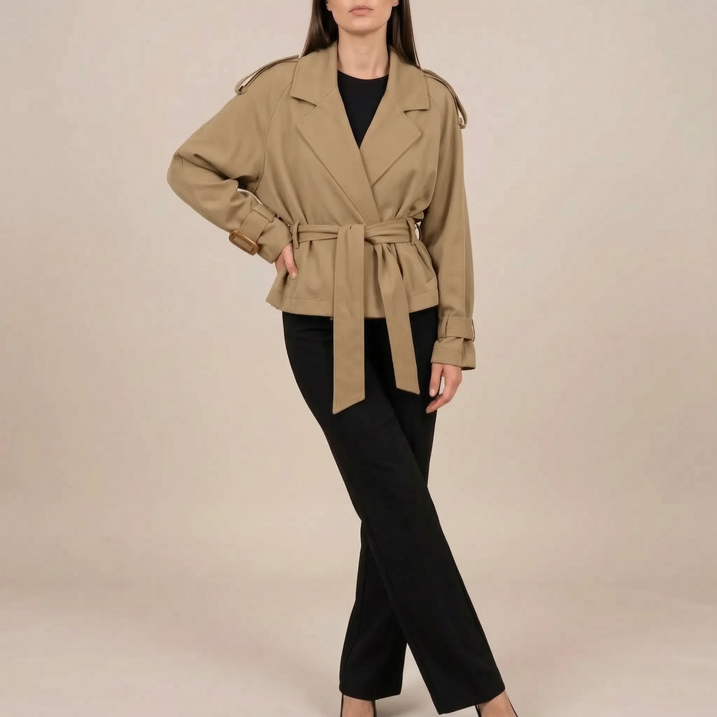 Croptique | Kurzer Trenchcoat Mit Bindegürtel
