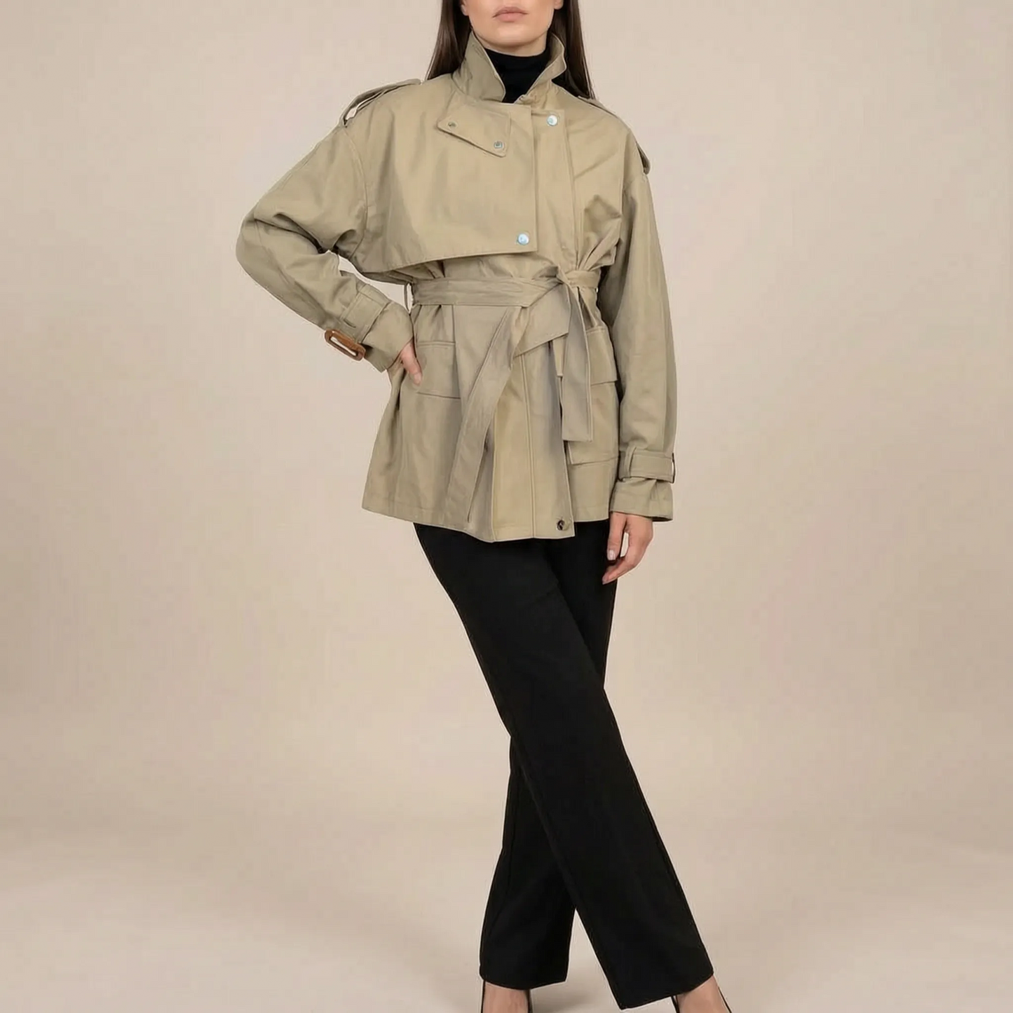 Croptique | Kurzer Trenchcoat Mit Bindegürtel