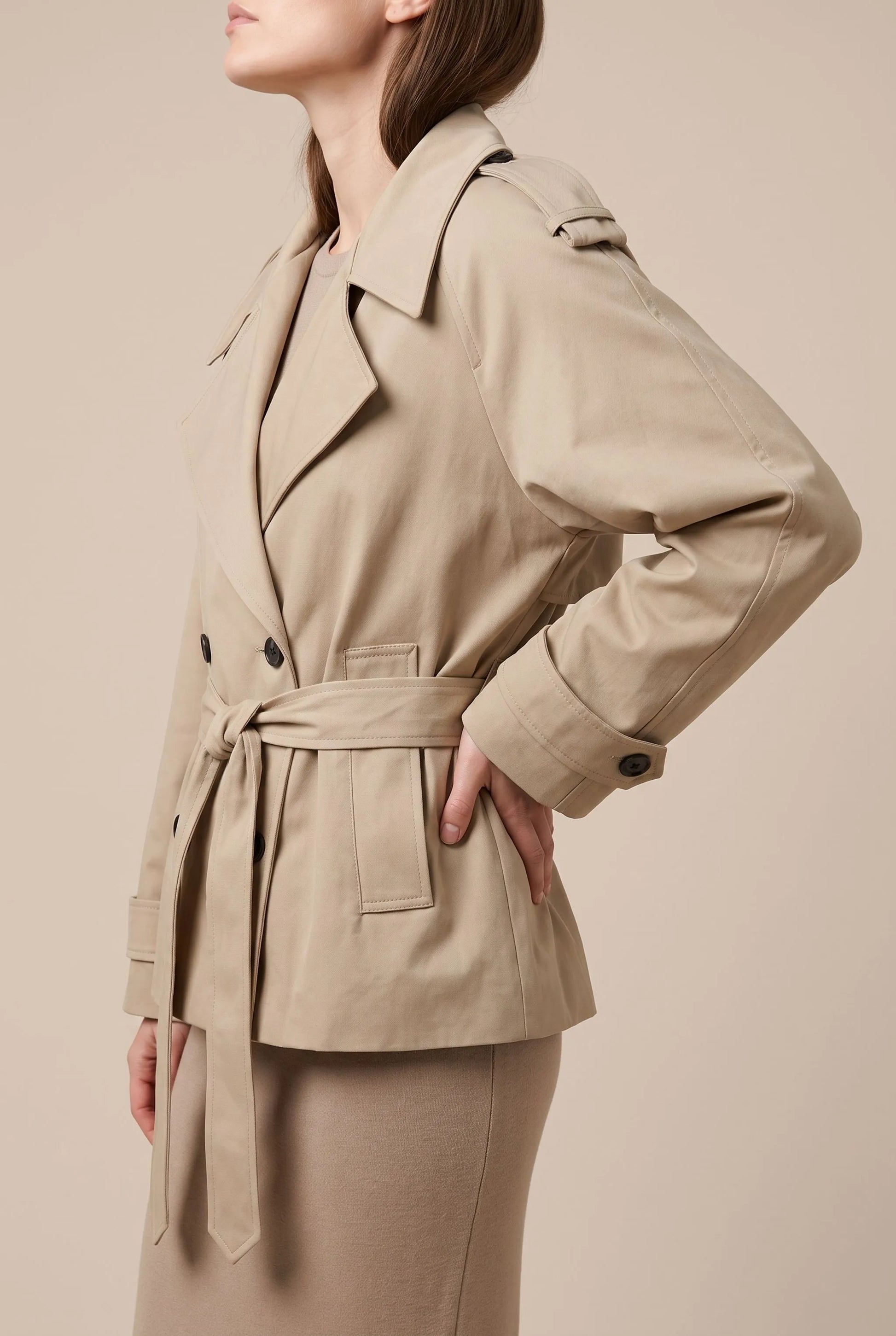 Croptique | Kurzer Trenchcoat Mit Bindegürtel