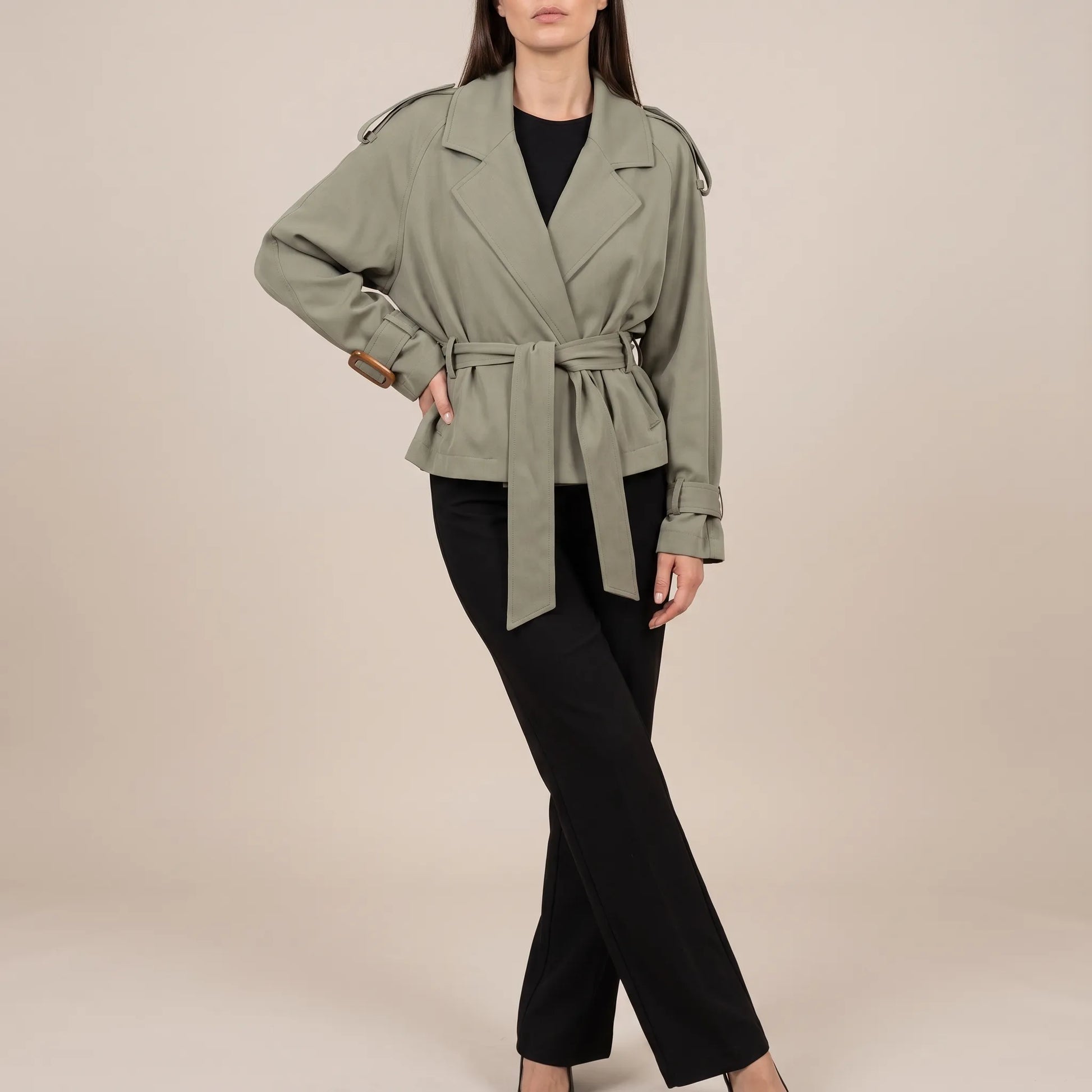 Croptique | Kurzer Trenchcoat Mit Bindegürtel