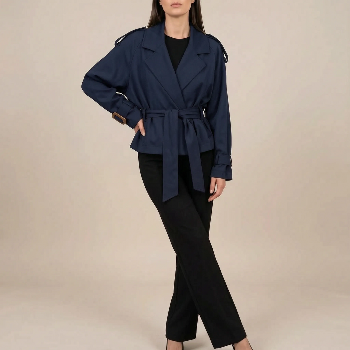 Croptique | Kurzer Trenchcoat Mit Bindegürtel