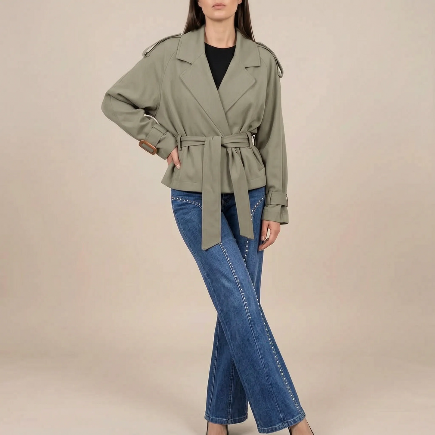 Croptique | Kurzer Trenchcoat Mit Bindegürtel