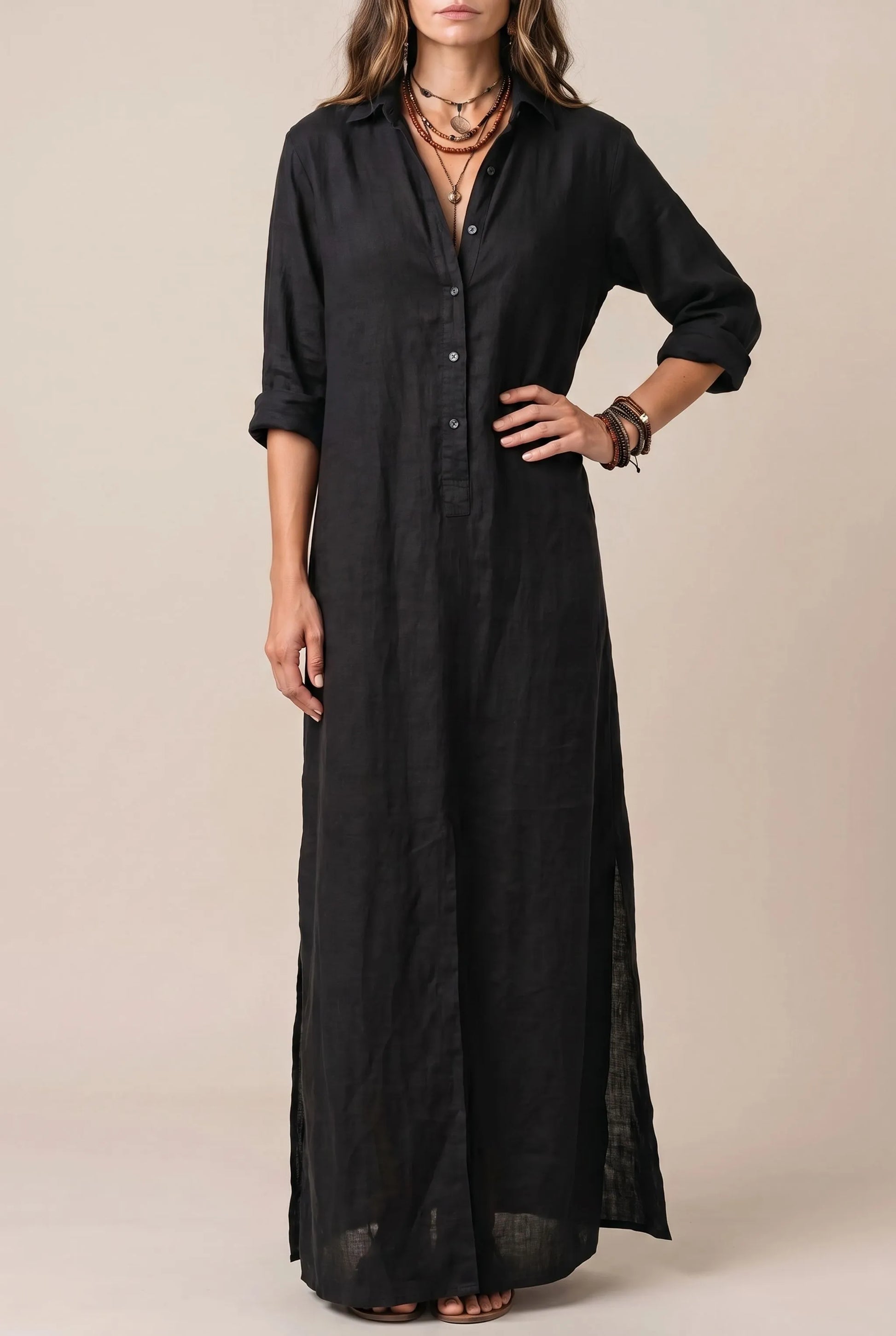 Elowen | Locker Fallendes Maxi-Hemdblusenkleid