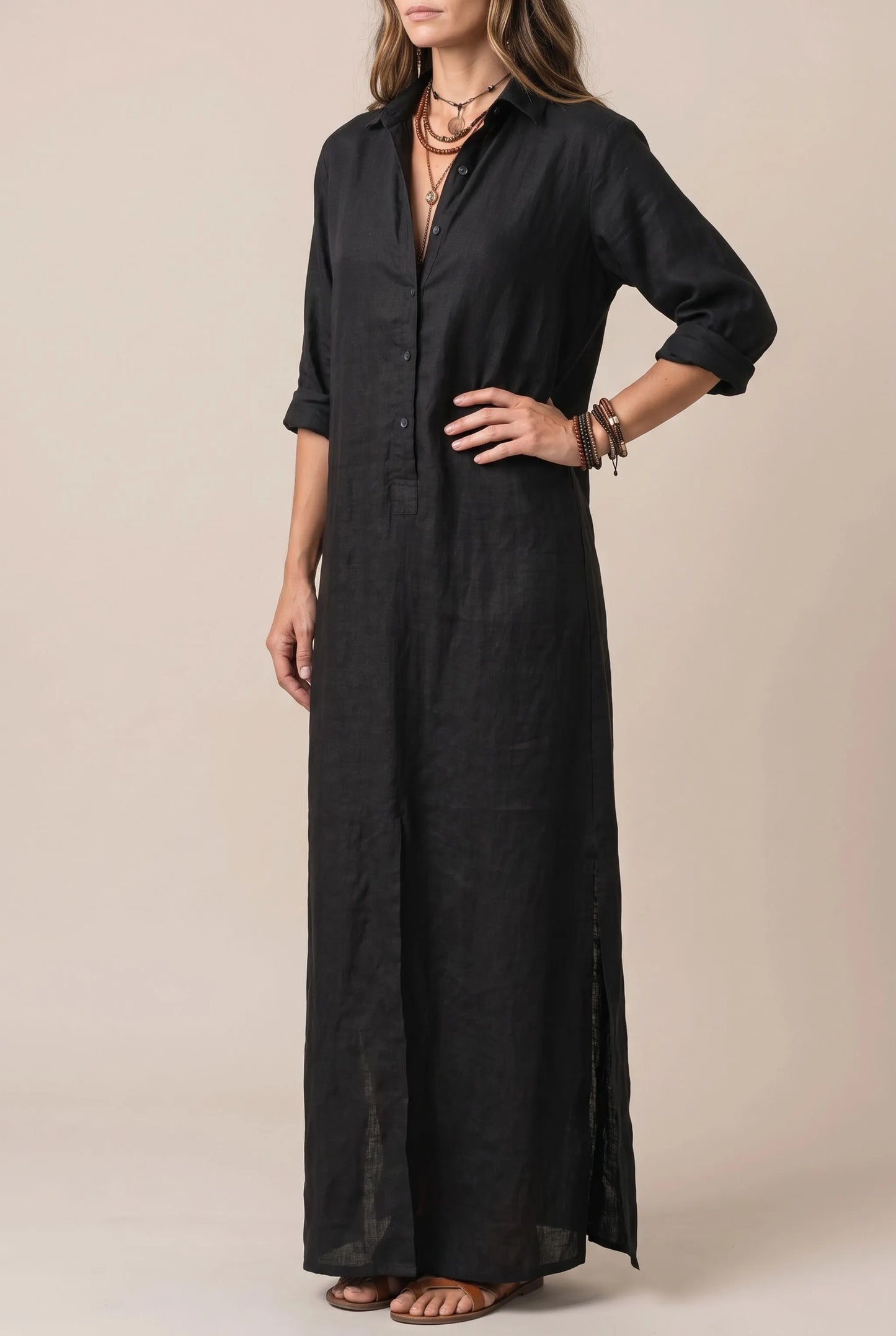 Elowen | Locker Fallendes Maxi-Hemdblusenkleid