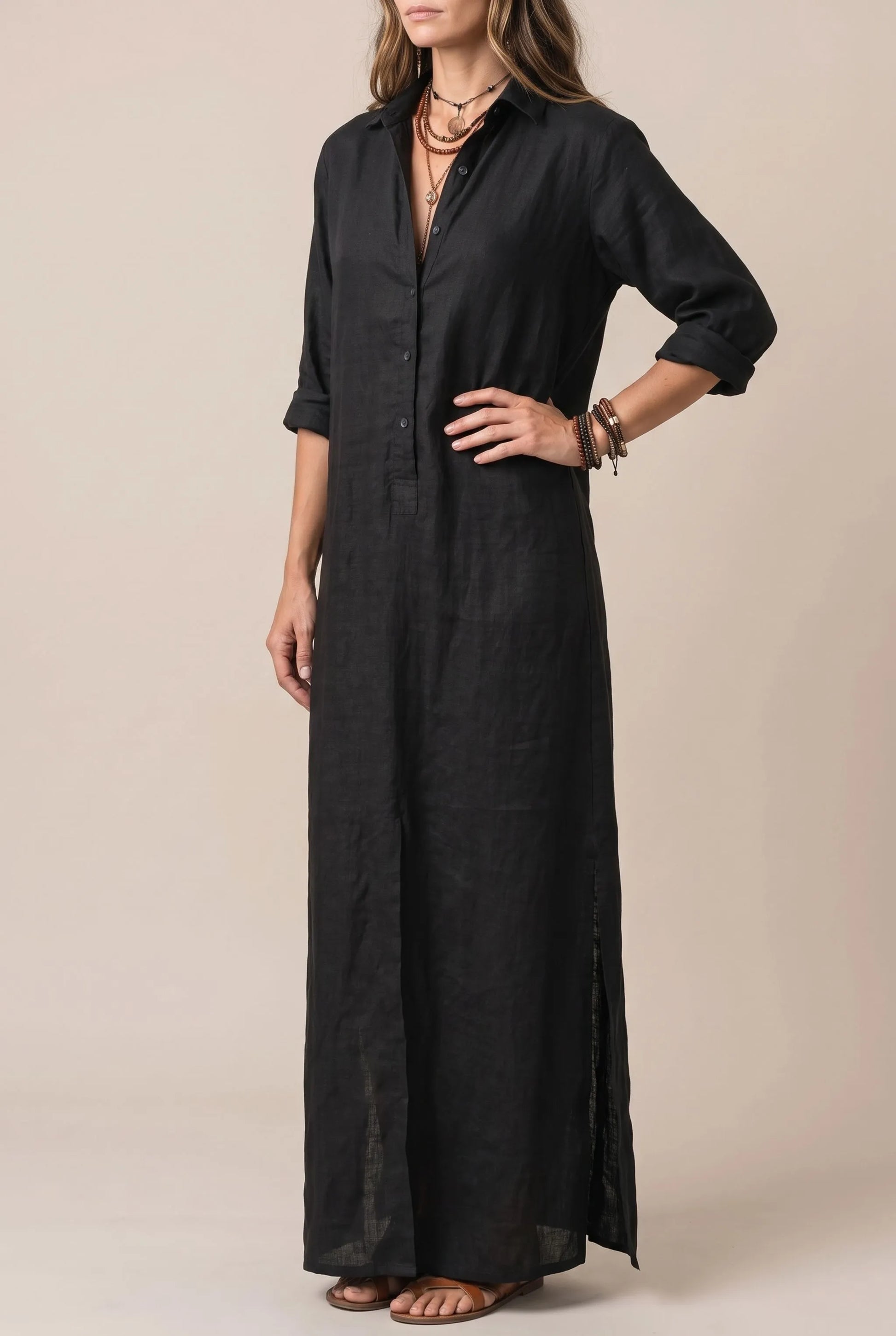 Elowen | Locker Fallendes Maxi-Hemdblusenkleid