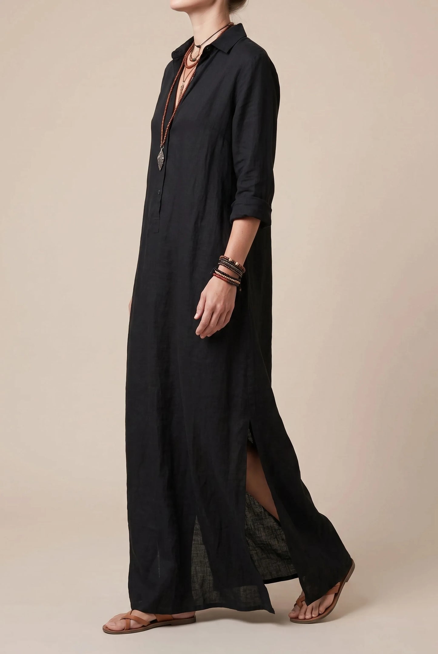 Elowen | Locker Fallendes Maxi-Hemdblusenkleid