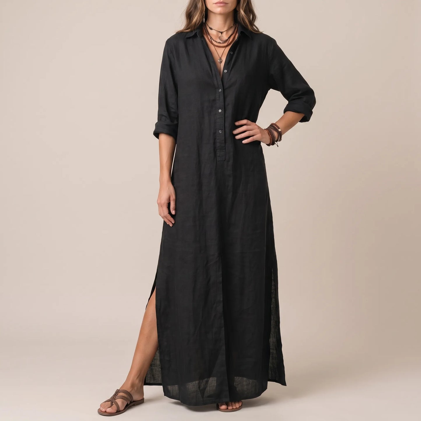 Elowen | Locker Fallendes Maxi-Hemdblusenkleid