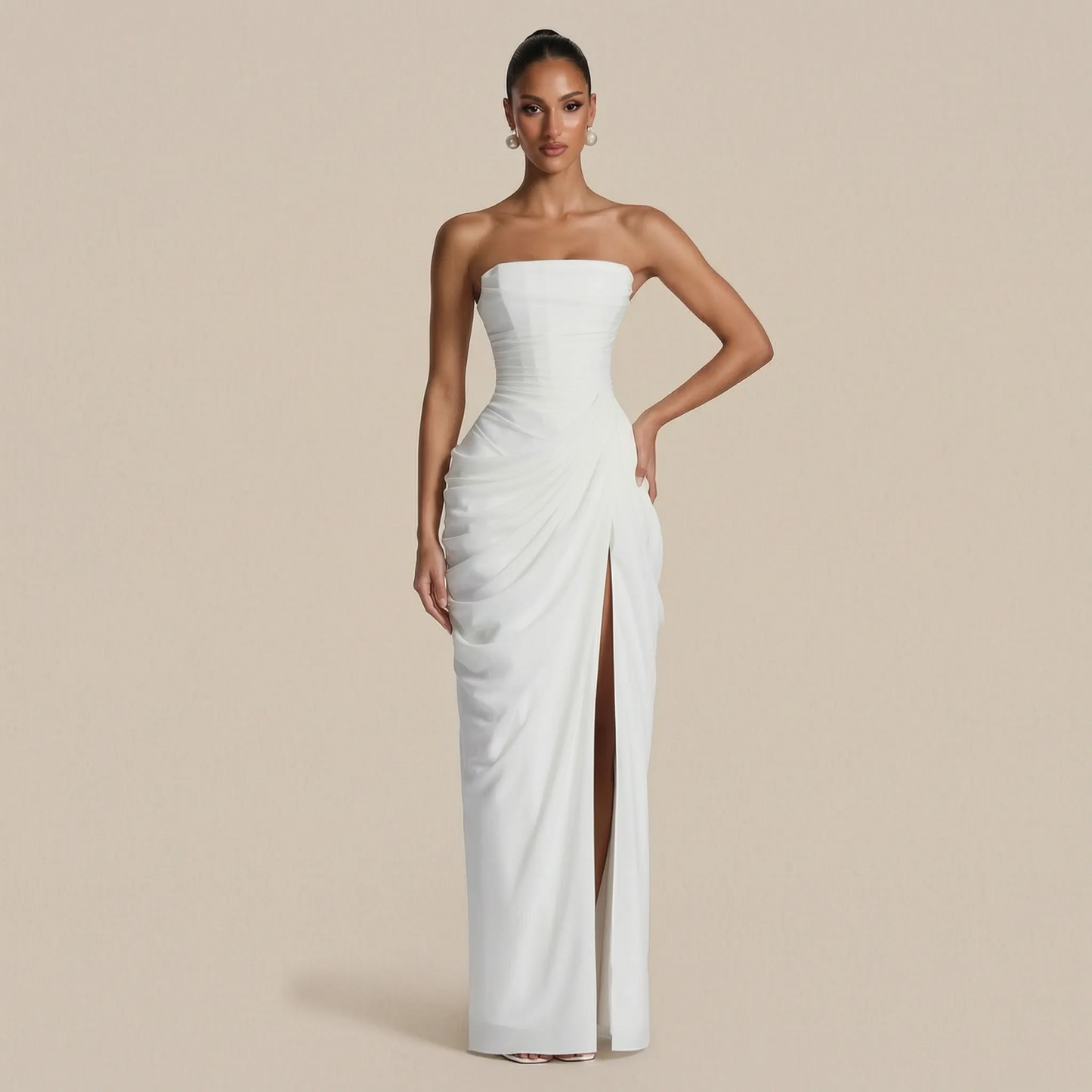Evelyna | Bodenlanges Schulterfreies Abendkleid Mit Beinschlitz