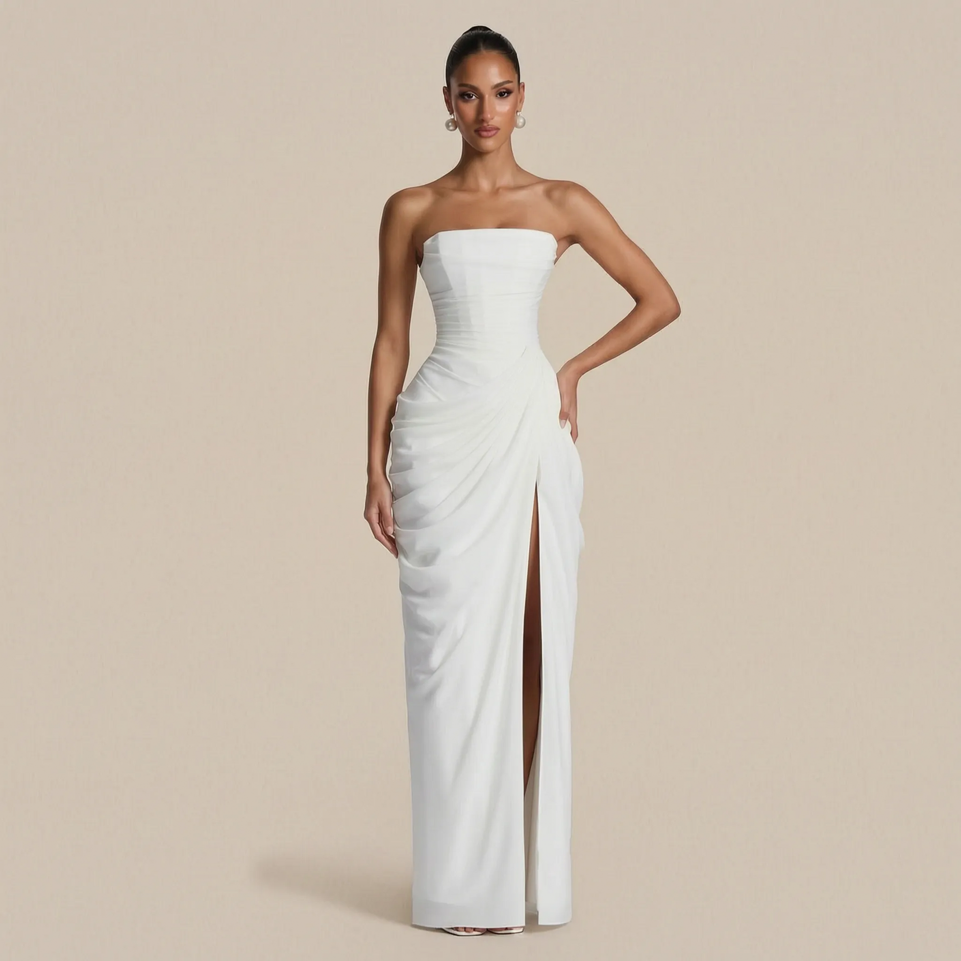 Evelyna | Bodenlanges Schulterfreies Abendkleid Mit Beinschlitz