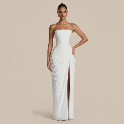 Evelyna | Bodenlanges Schulterfreies Abendkleid Mit Beinschlitz