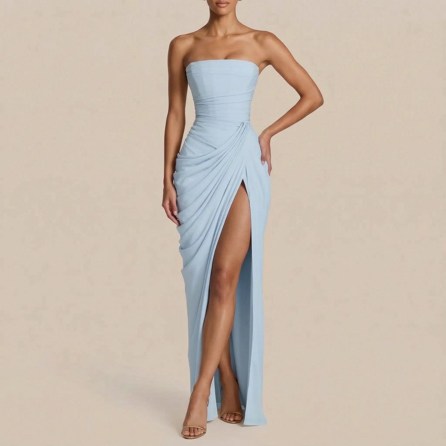 Evelyna | Bodenlanges Schulterfreies Abendkleid Mit Beinschlitz