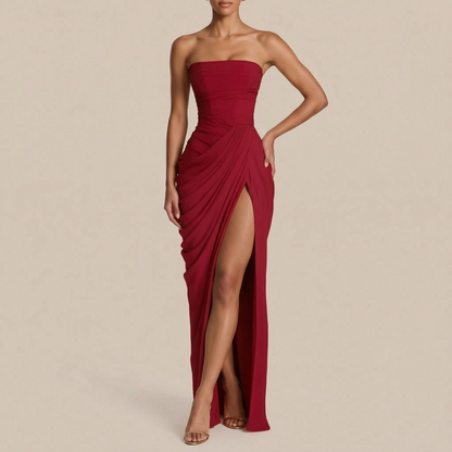 Evelyna | Bodenlanges Schulterfreies Abendkleid Mit Beinschlitz