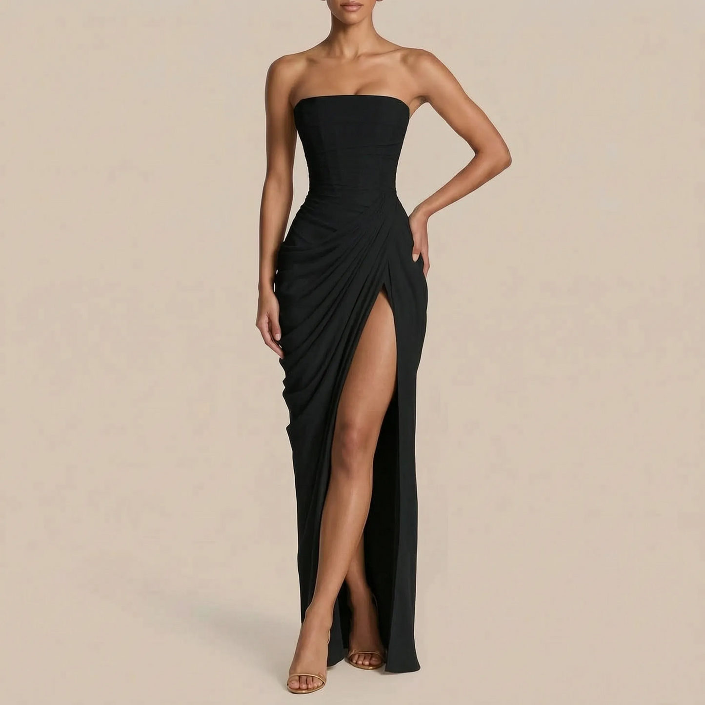 Evelyna | Bodenlanges Schulterfreies Abendkleid Mit Beinschlitz