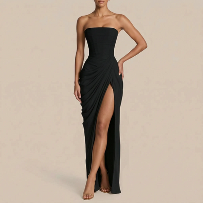 Evelyna | Bodenlanges Schulterfreies Abendkleid Mit Beinschlitz