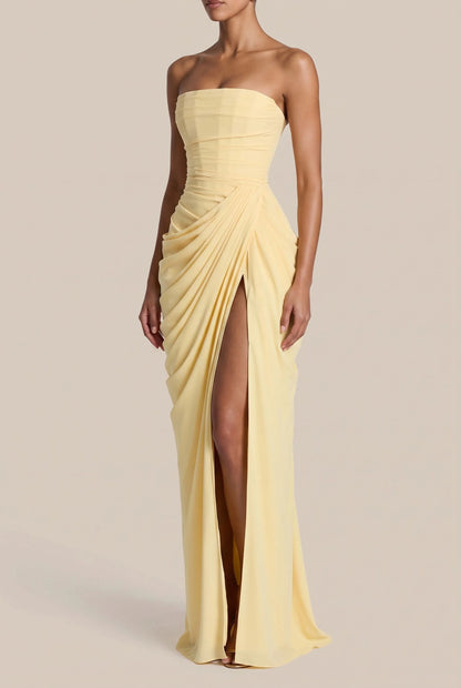 Evelyna | Bodenlanges Schulterfreies Abendkleid Mit Beinschlitz