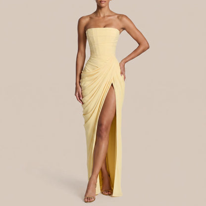 Evelyna | Bodenlanges Schulterfreies Abendkleid Mit Beinschlitz