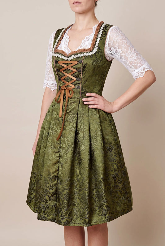 Festivy | Klassisches Grünes Dirndl Mit Floralem Muster