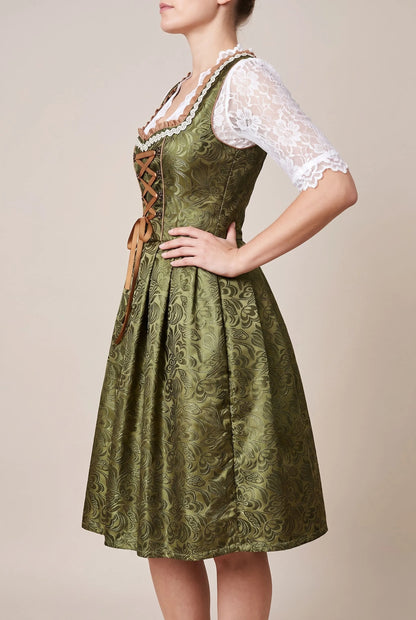 Festivy | Klassisches Grünes Dirndl Mit Floralem Muster