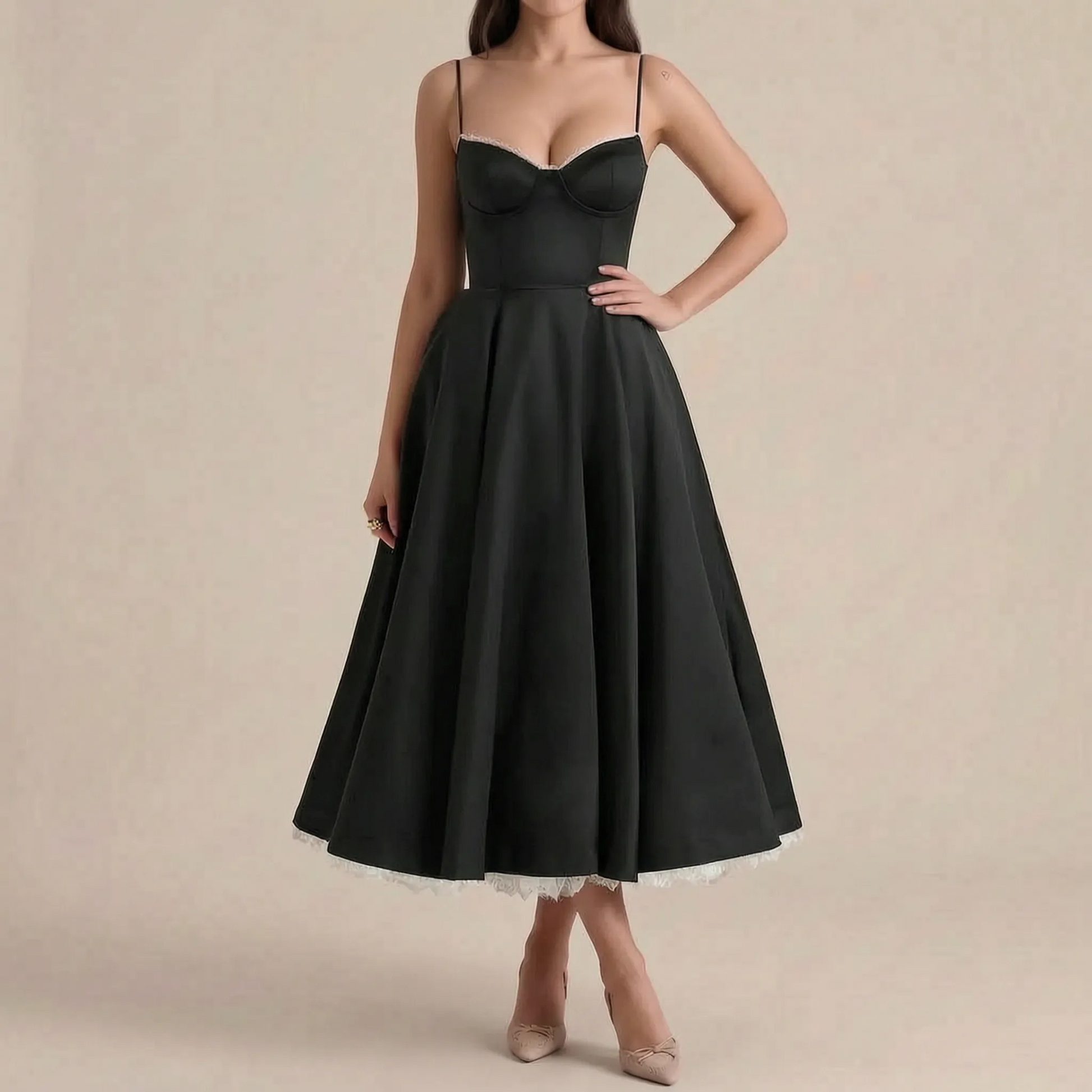 Flarefit | Figurbetontes Midikleid Mit Weitem Rock