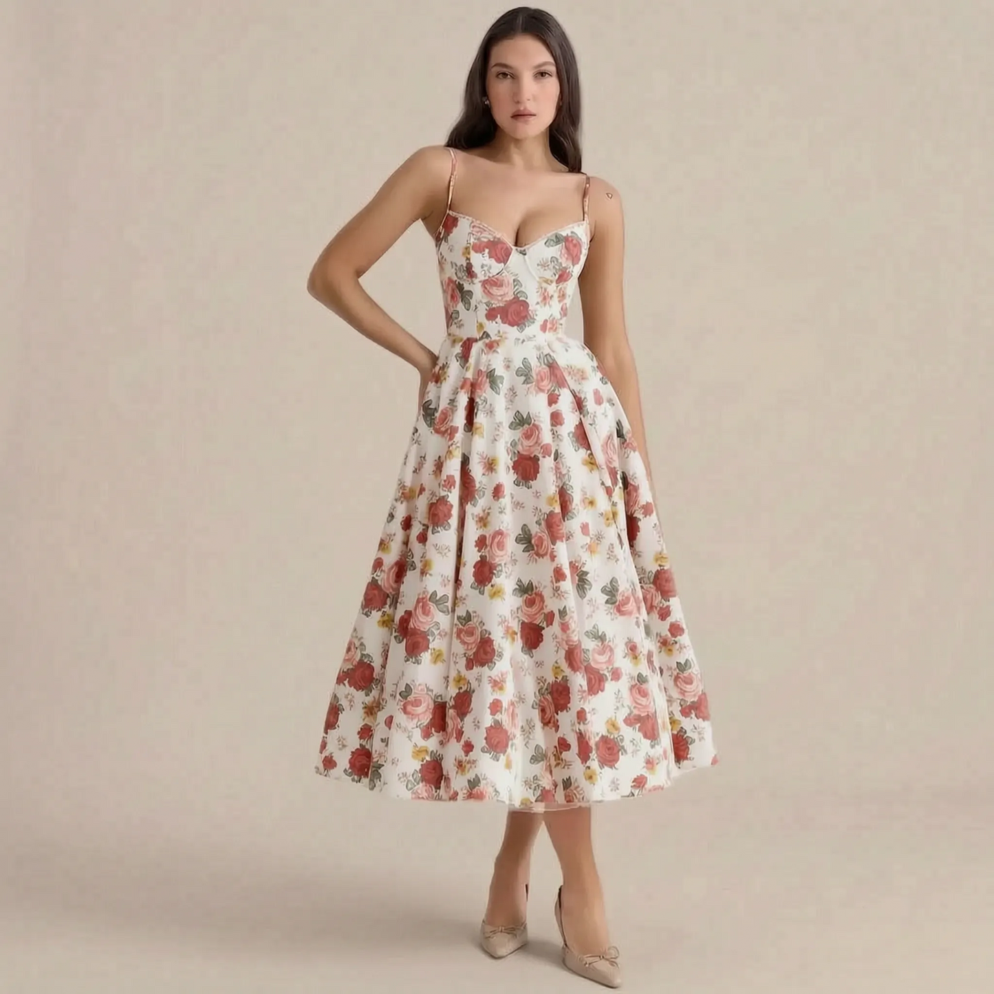 Flarefit | Figurbetontes Midikleid Mit Weitem Rock