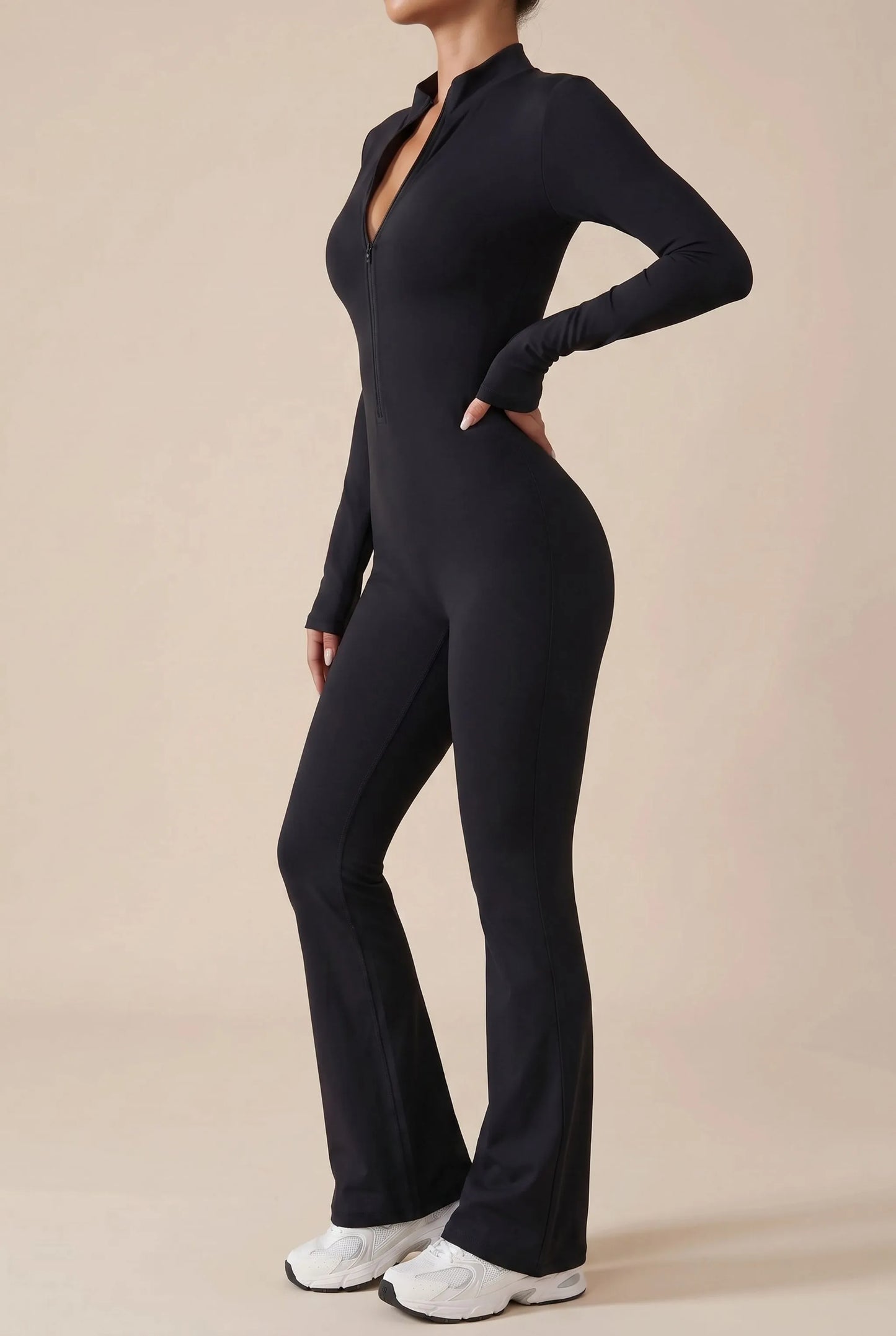 Flexique | Eng Anliegender Langärmliger Fitness Jumpsuit