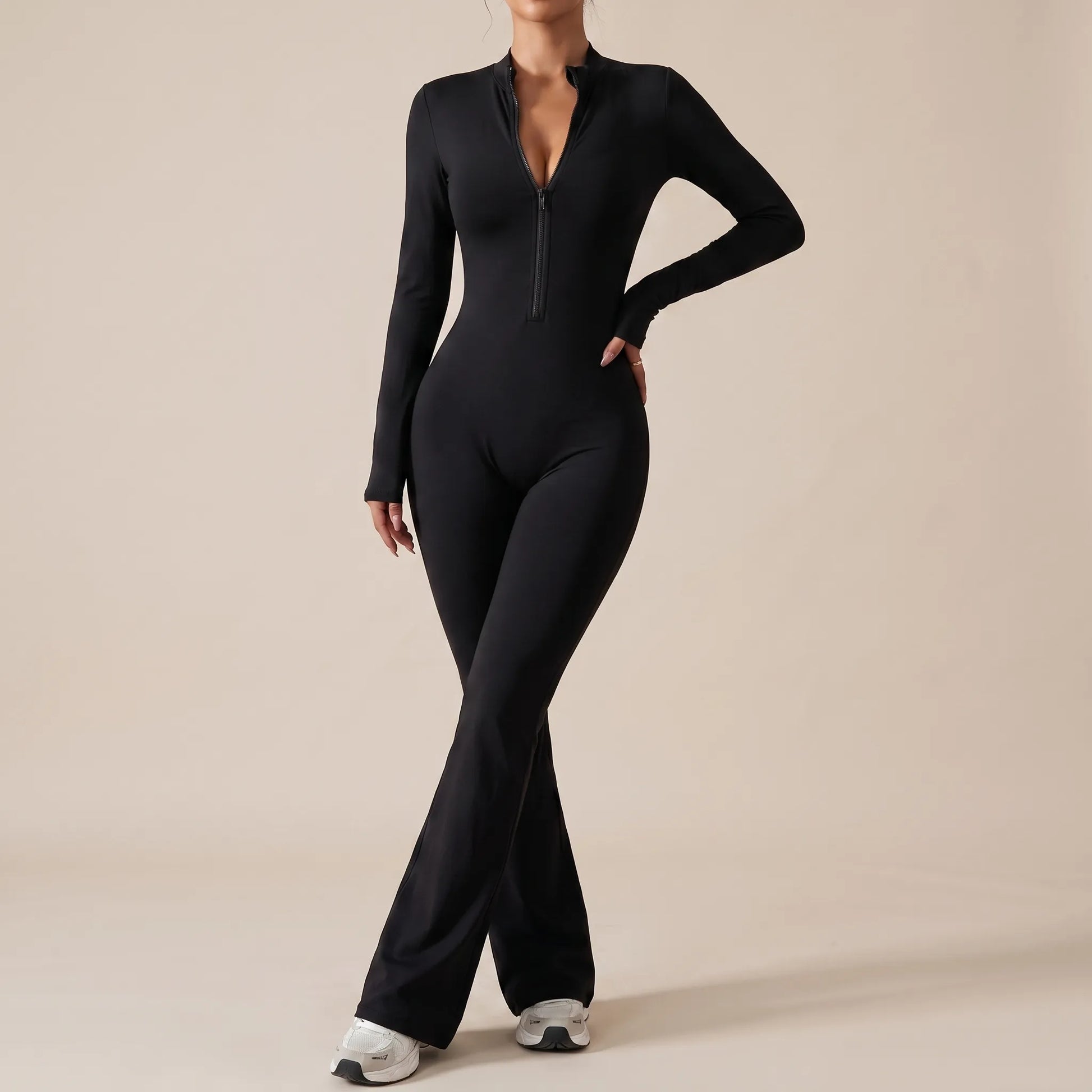 Flexique | Eng Anliegender Langärmliger Fitness Jumpsuit