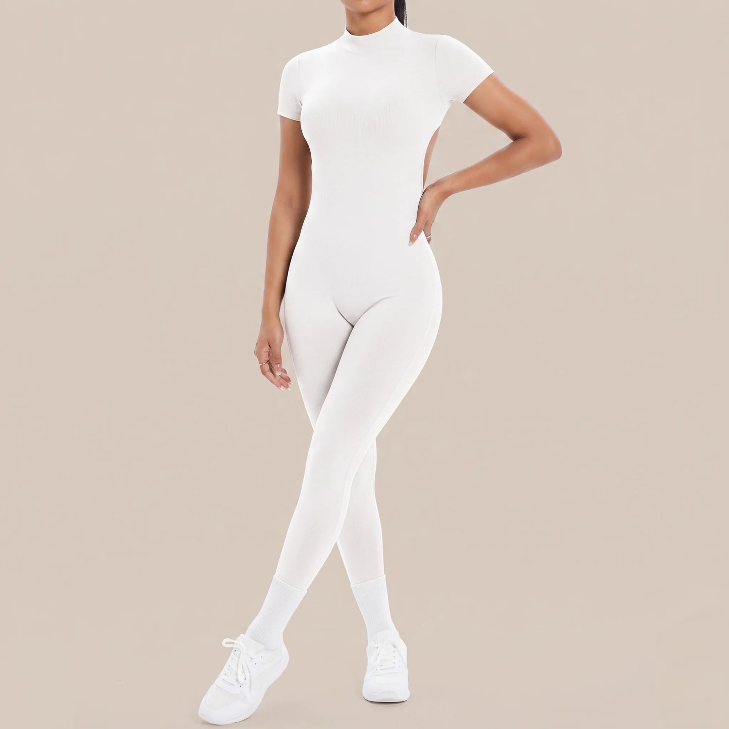 Flexive | Kurzärmeliger Sport-Jumpsuit Mit Rückenausschnitt