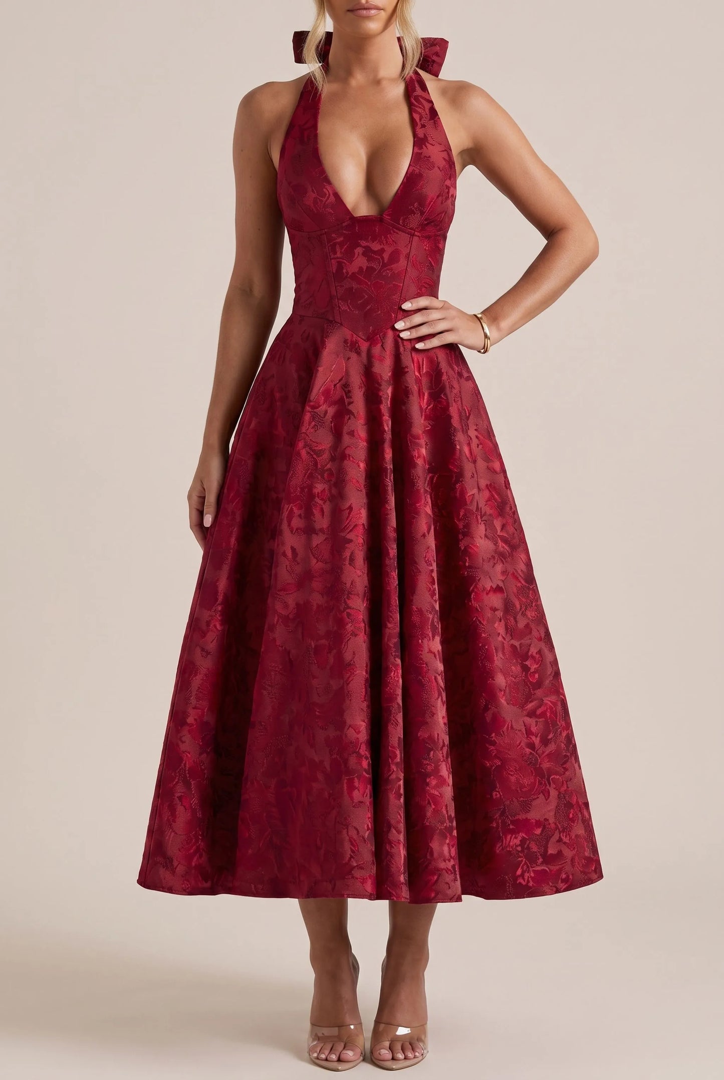 Floralise | Strukturiertes Festliches Midikleid