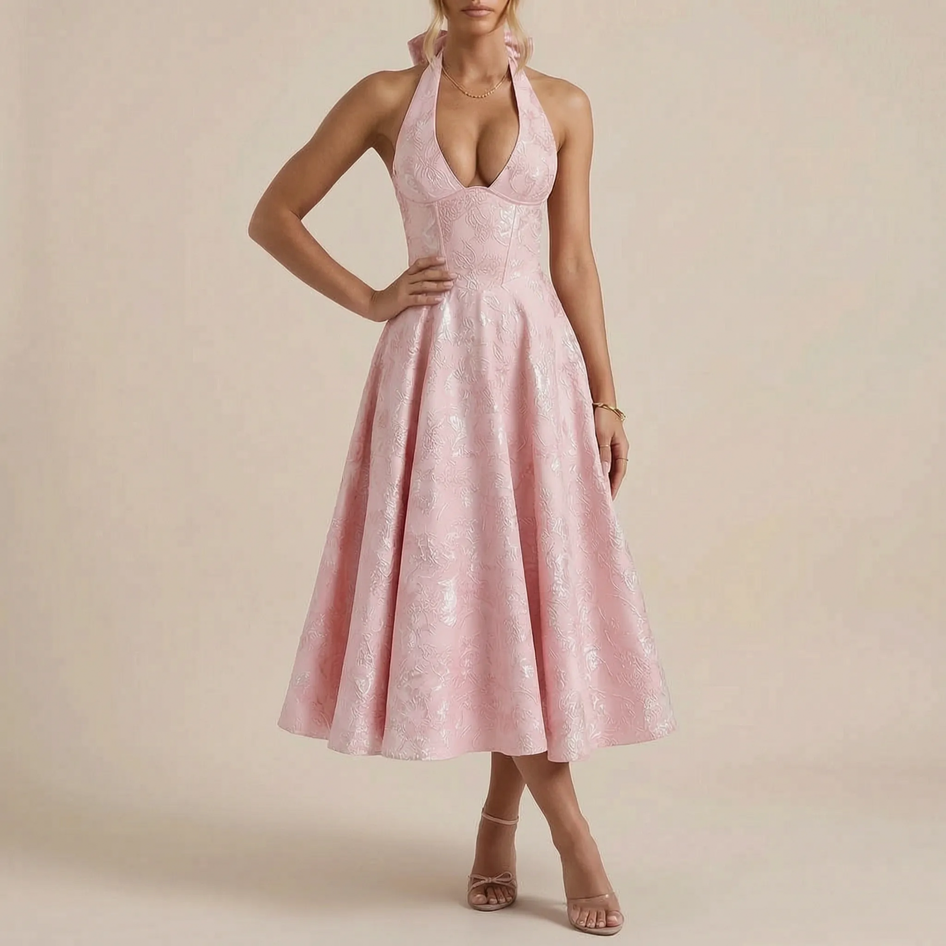 Floralise | Strukturiertes Festliches Midikleid