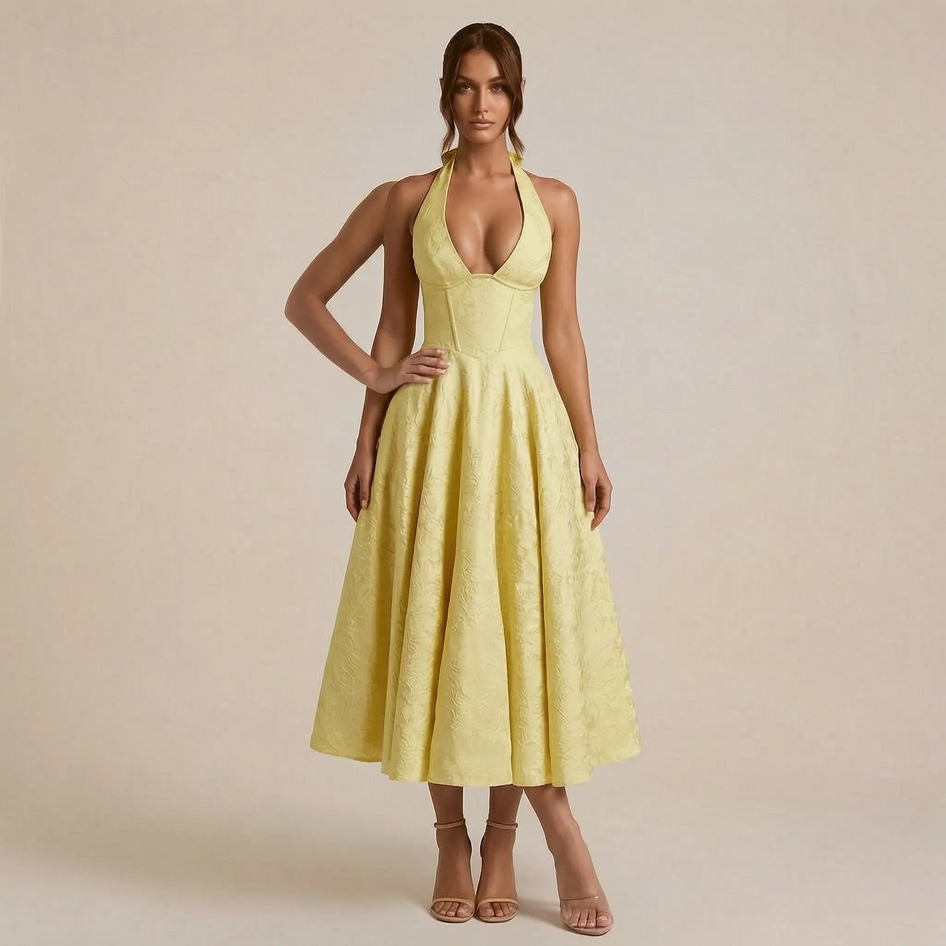 Floralise | Strukturiertes Festliches Midikleid