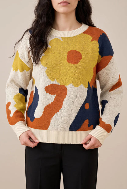 Floraya | Abstrakter Langärmliger Damenpullover