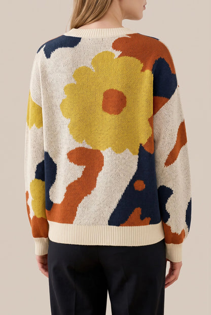 Floraya | Abstrakter Langärmliger Damenpullover