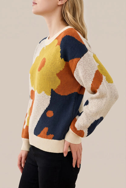 Floraya | Abstrakter Langärmliger Damenpullover