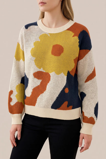 Floraya | Abstrakter Langärmliger Damenpullover
