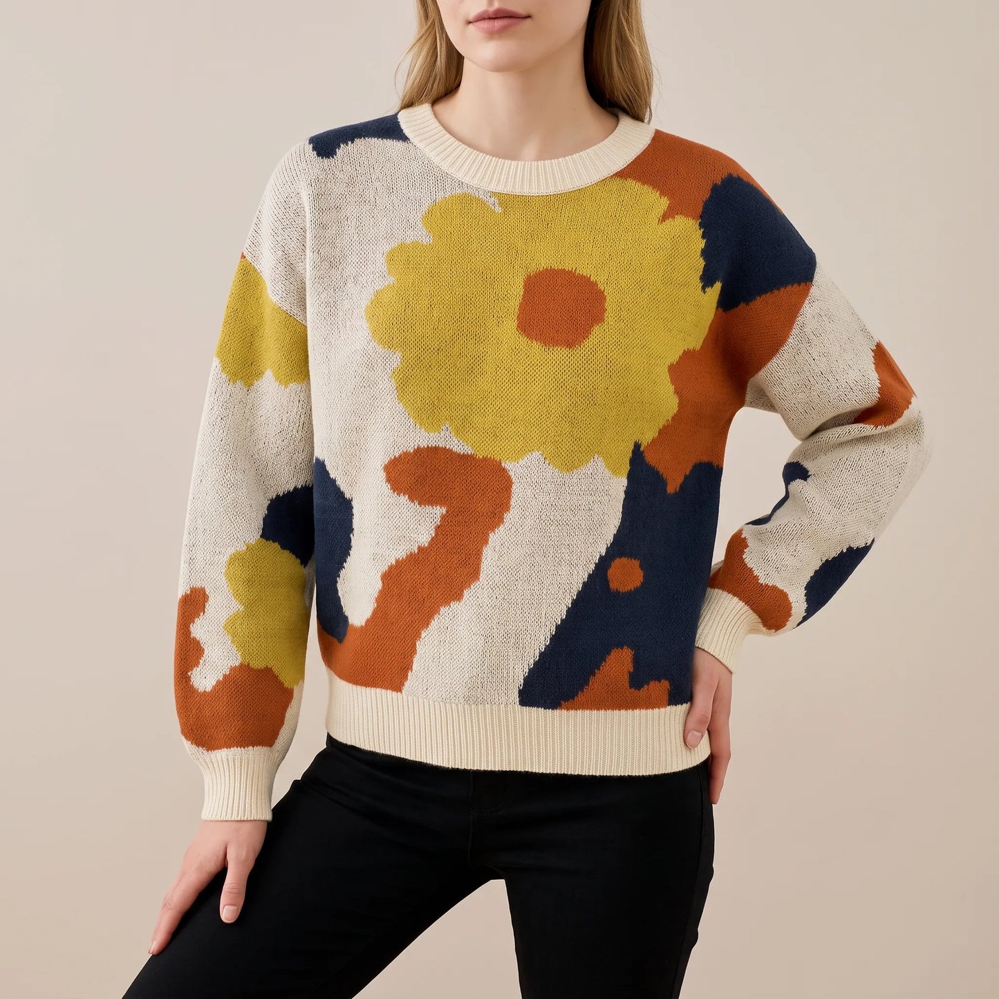 Floraya | Abstrakter Langärmliger Damenpullover