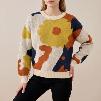 Floraya | Abstrakter Langärmliger Damenpullover