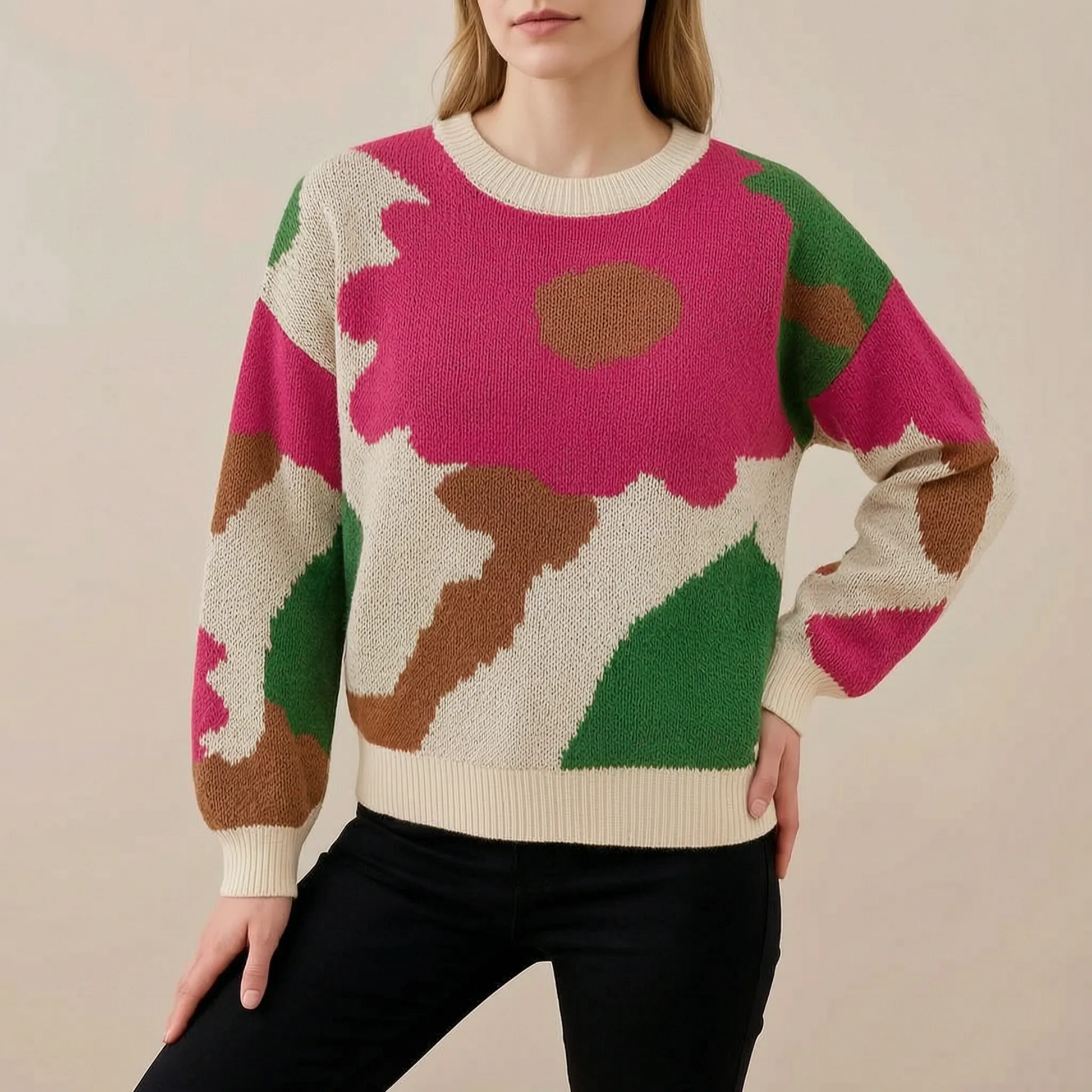 Floraya | Abstrakter Langärmliger Damenpullover