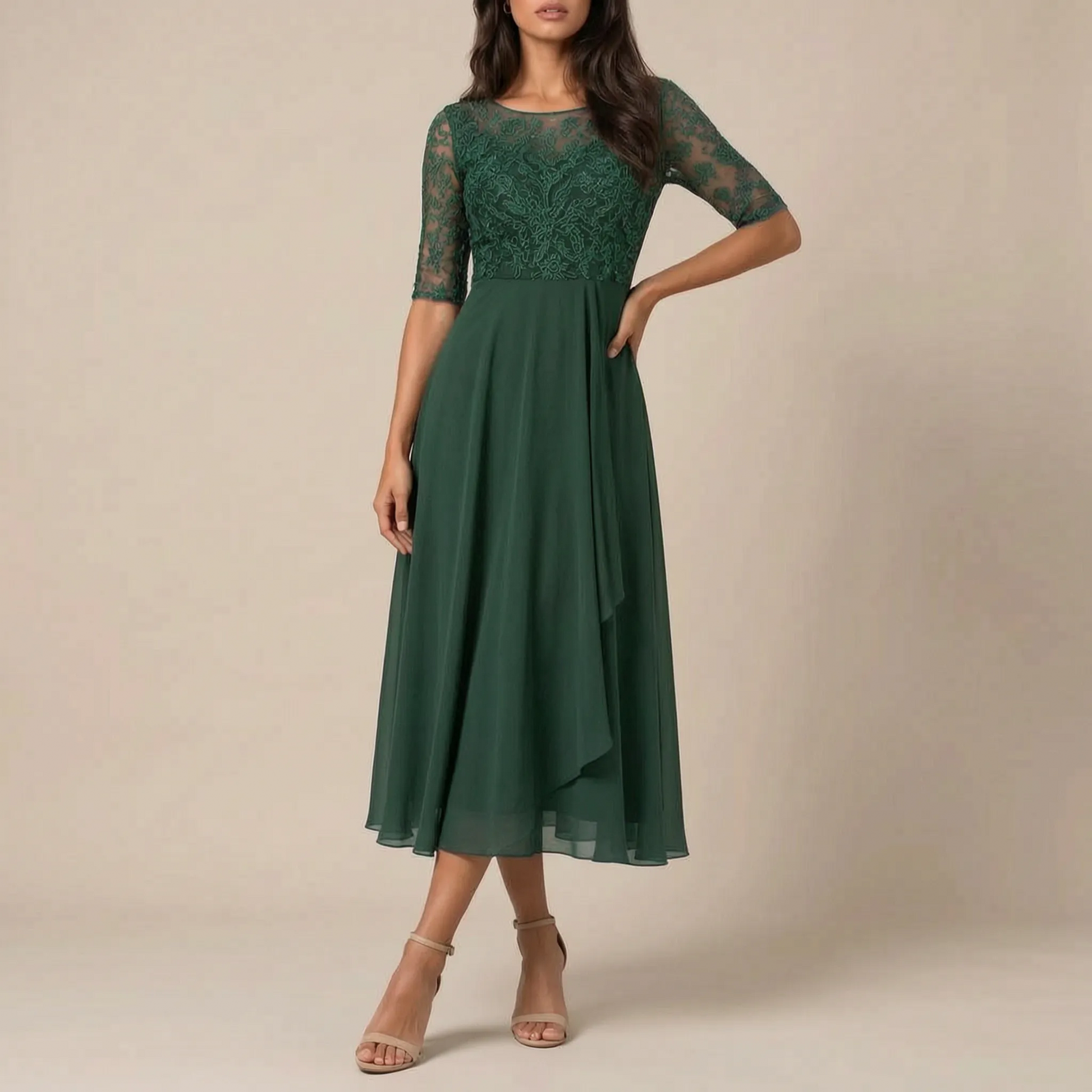 Galissa | Elegantes Dunkelblaues Abendkleid Mit Verzierten Ärmeln