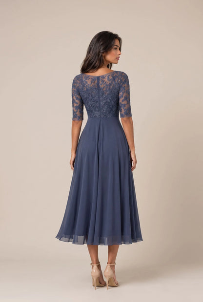 Galissa | Elegantes Dunkelblaues Abendkleid Mit Verzierten Ärmeln