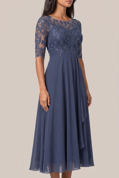 Galissa | Elegantes Dunkelblaues Abendkleid Mit Verzierten Ärmeln