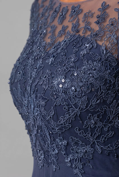 Galissa | Elegantes Dunkelblaues Abendkleid Mit Verzierten Ärmeln